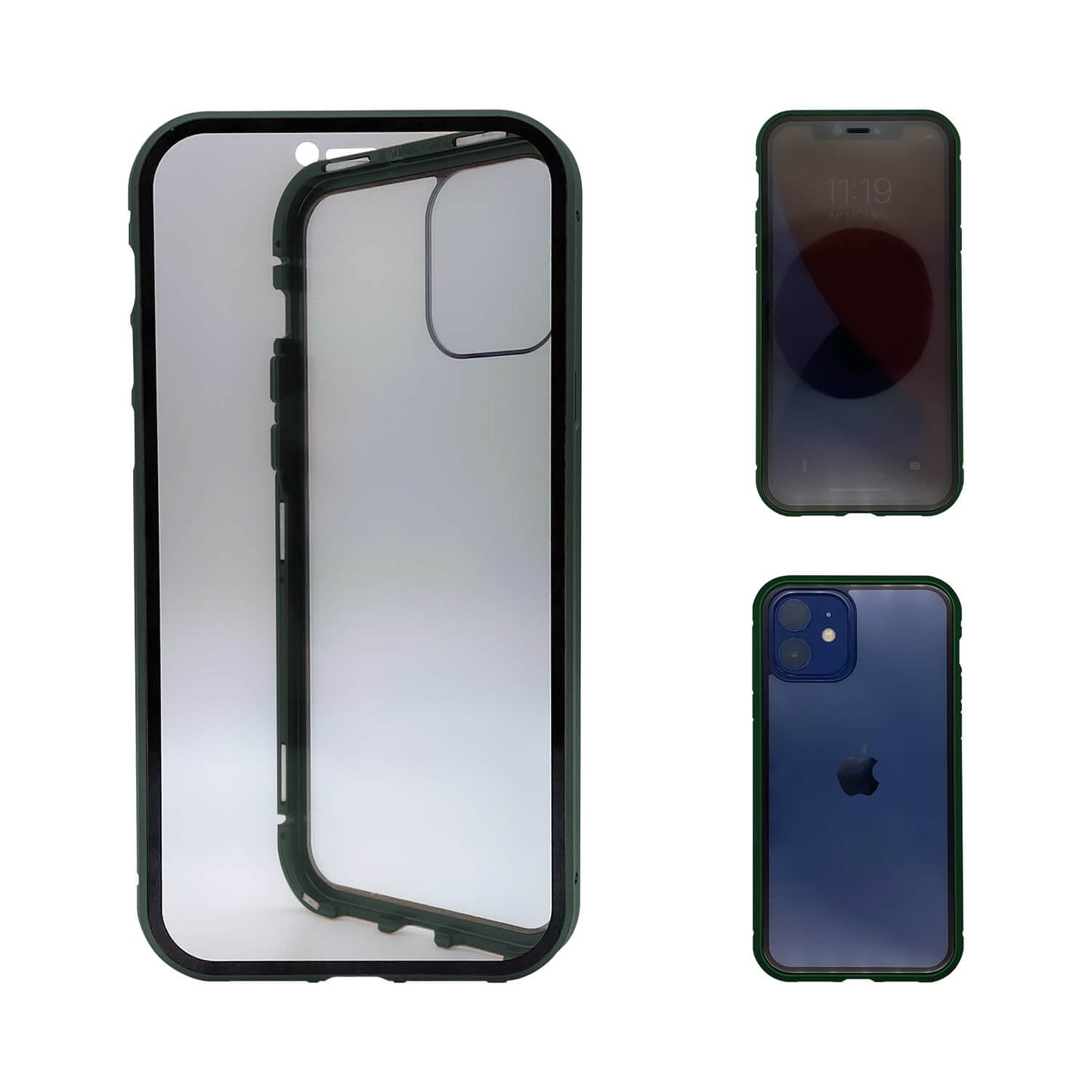 iPhone 12 / iPhone 12 Pro ケース オールリスカイケース 覗き見防止仕様 クリア 前後強化ガラス アルミ マグネット