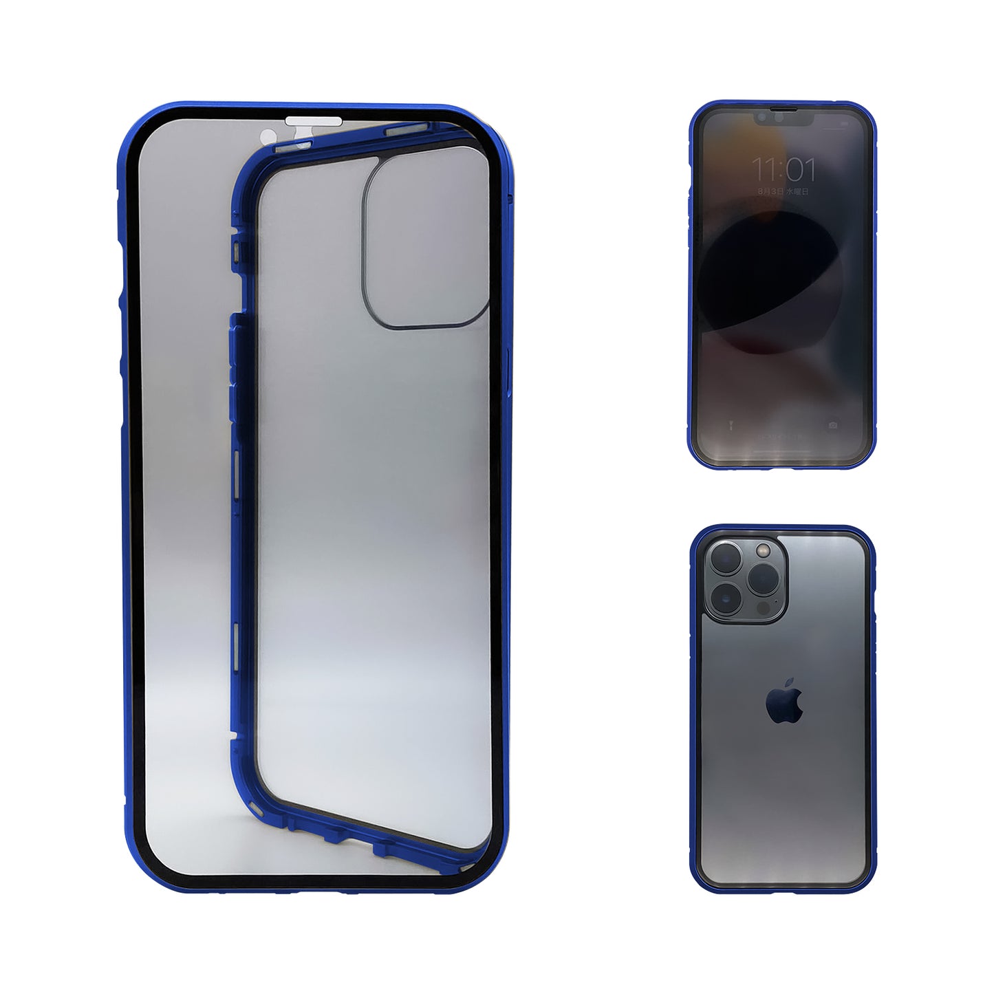 iPhone 13 ProMax ケース オールリスカイケース 覗き見防止仕様 クリア 前後強化ガラス アルミ マグネット