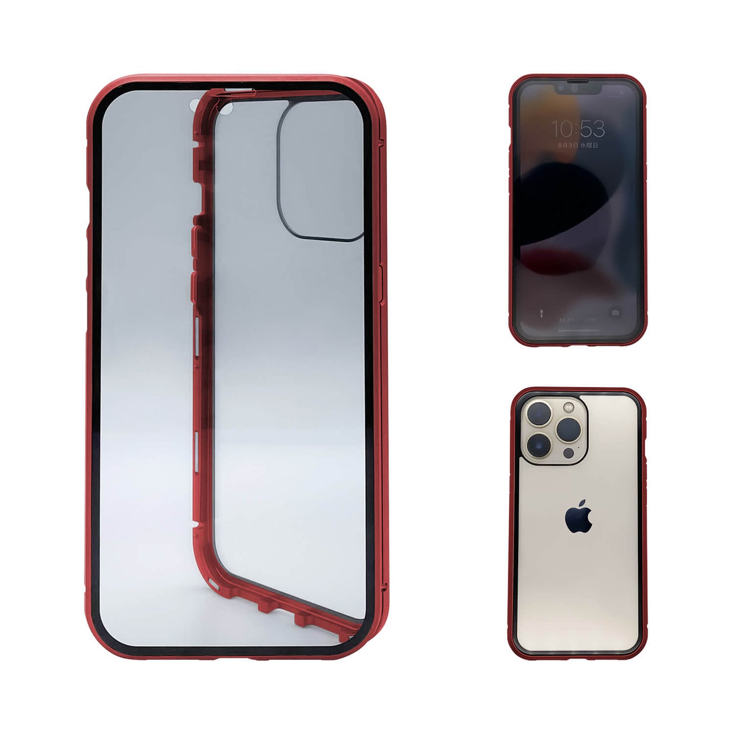 iPhone 13 pro ケース オールリスカイケース 覗き見防止仕様 クリア 前後強化ガラス アルミ マグネット