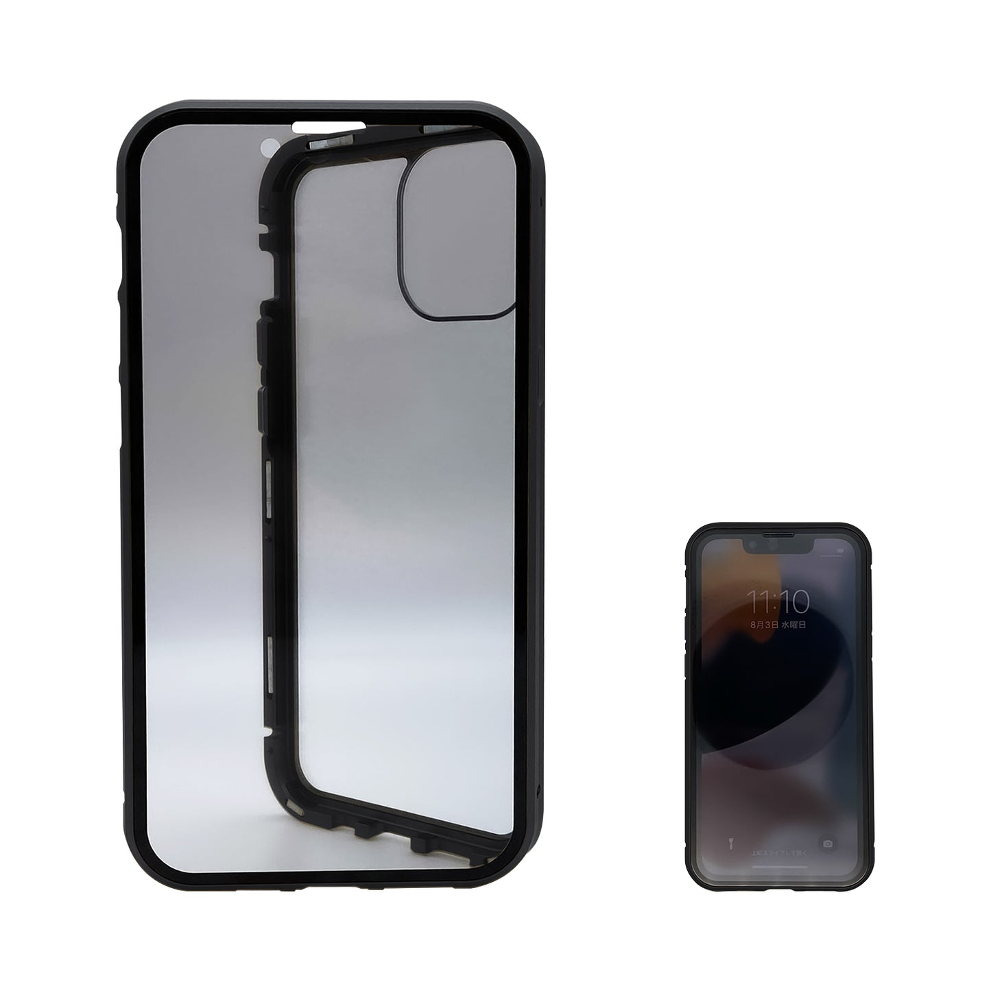 iPhone 13 mini ケース オールリスカイケース 覗き見防止仕様 クリア 前後強化ガラス アルミ マグネット
